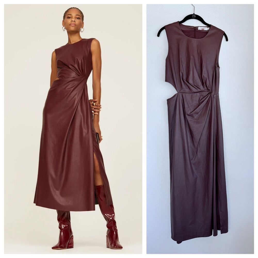 Jonathan Simkhai Toni Faux Leather Cutout Sleeveless Midi Dress in Mulberry Red